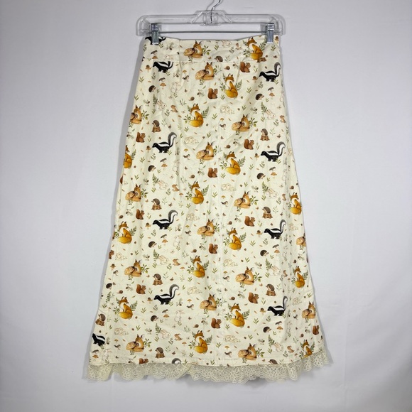 Handmade Dresses & Skirts - Handmade Woodland Animals Print Maxi Skirt with Lace Trim Size Small